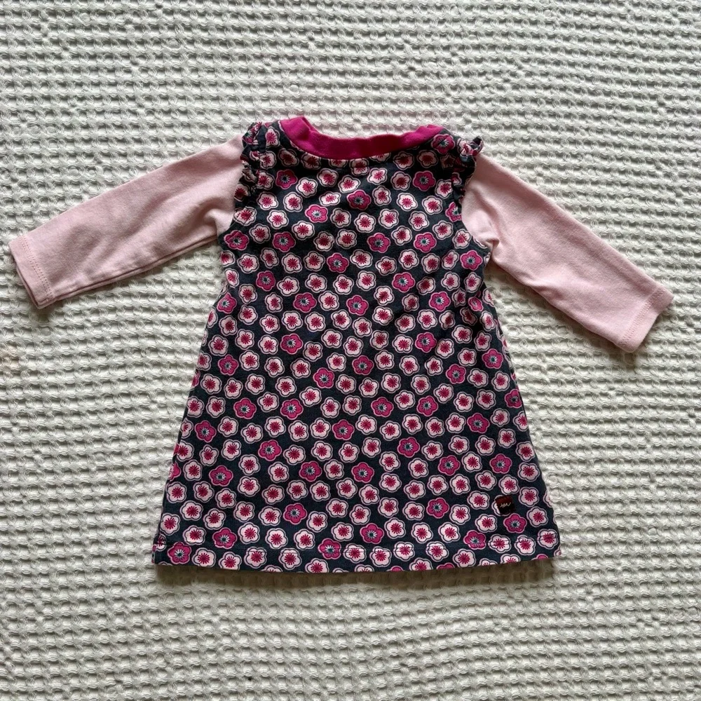 Tea Collection Long Sleeve Wrap Neck Cherry Blossom Floral Pink Dress: 3-6M